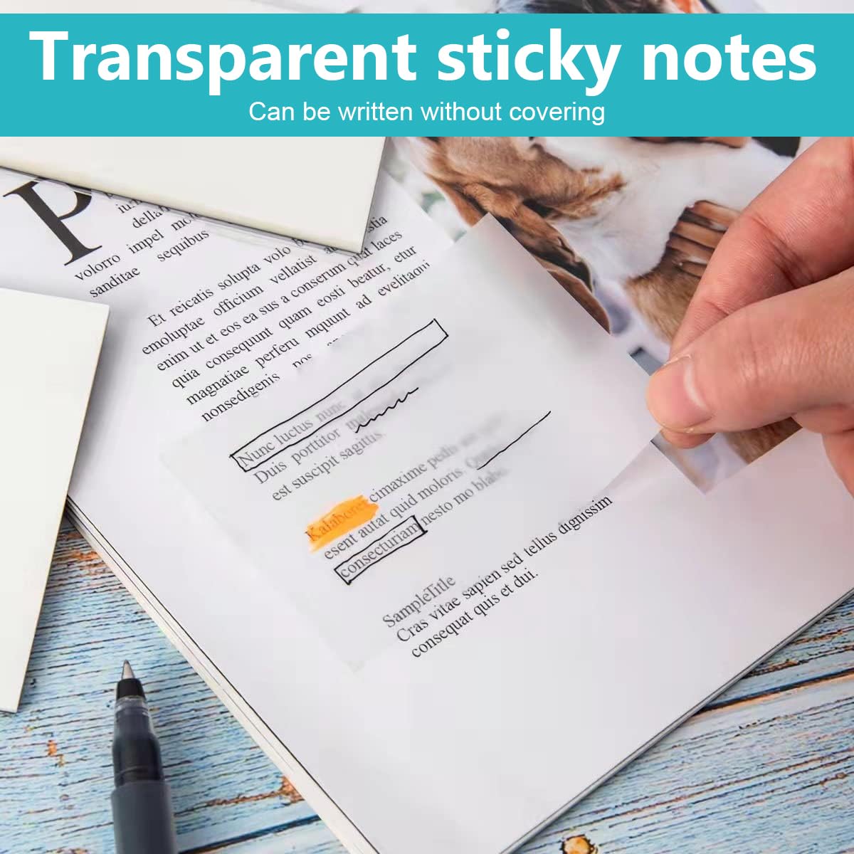 HASTHIP Transparent Sticky Notes for Books and Office with 400 Sheets and 4 Sizes | Writable PET Clear Notes