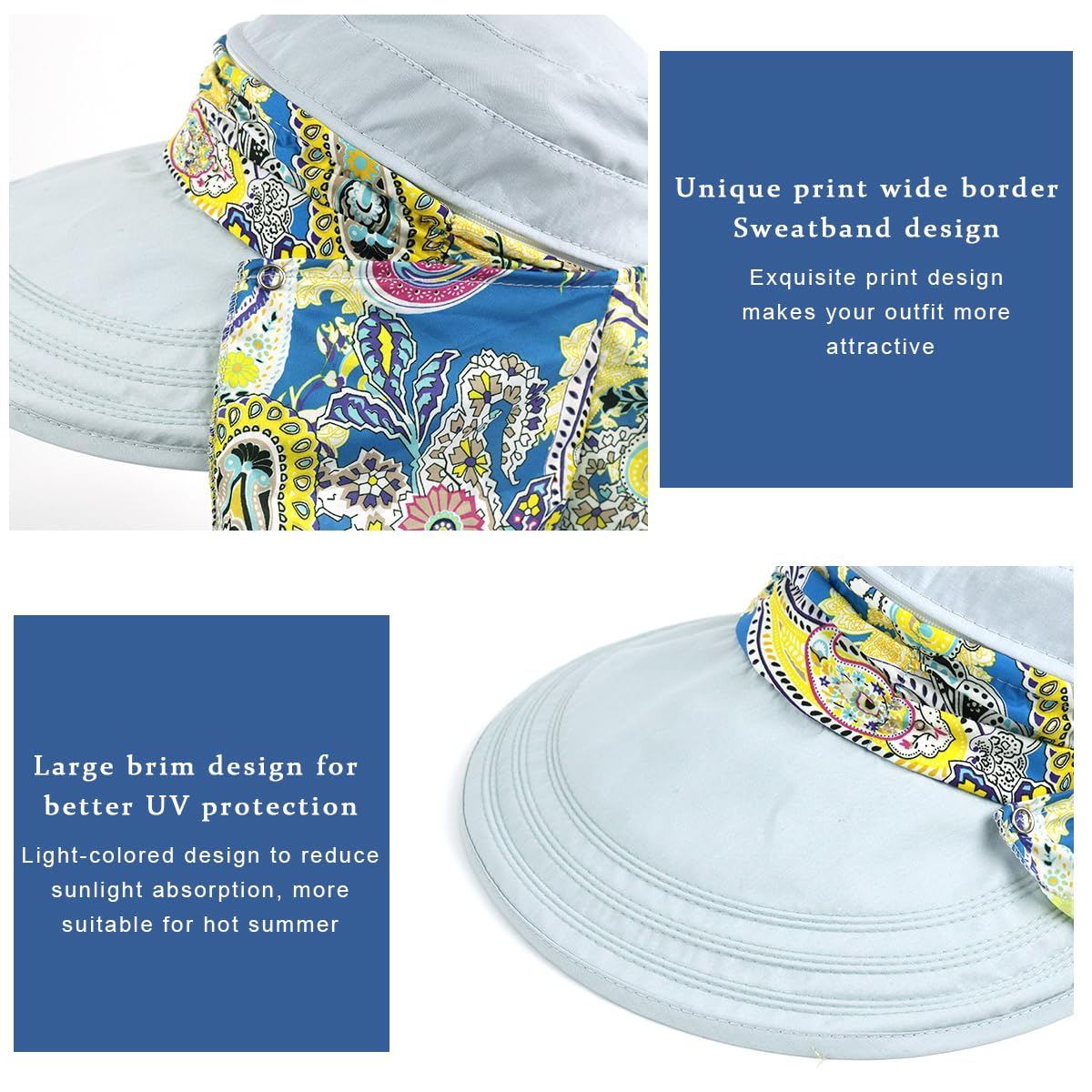 ZORBES Polyester Sun Hat for Women featuring Wide Brim and Ponytail Hole | UPF 50+ Blue