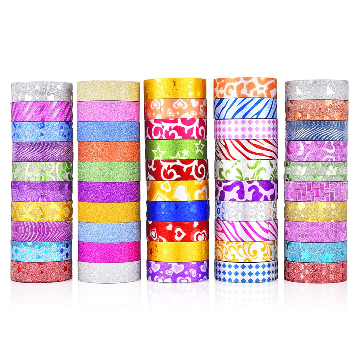 Climberty 50 Rolls Glitter Washi Tape Set, Washi Decorative Tapes for DIY Decor Planners Scrapbooking Adhesive School/Party Supplies