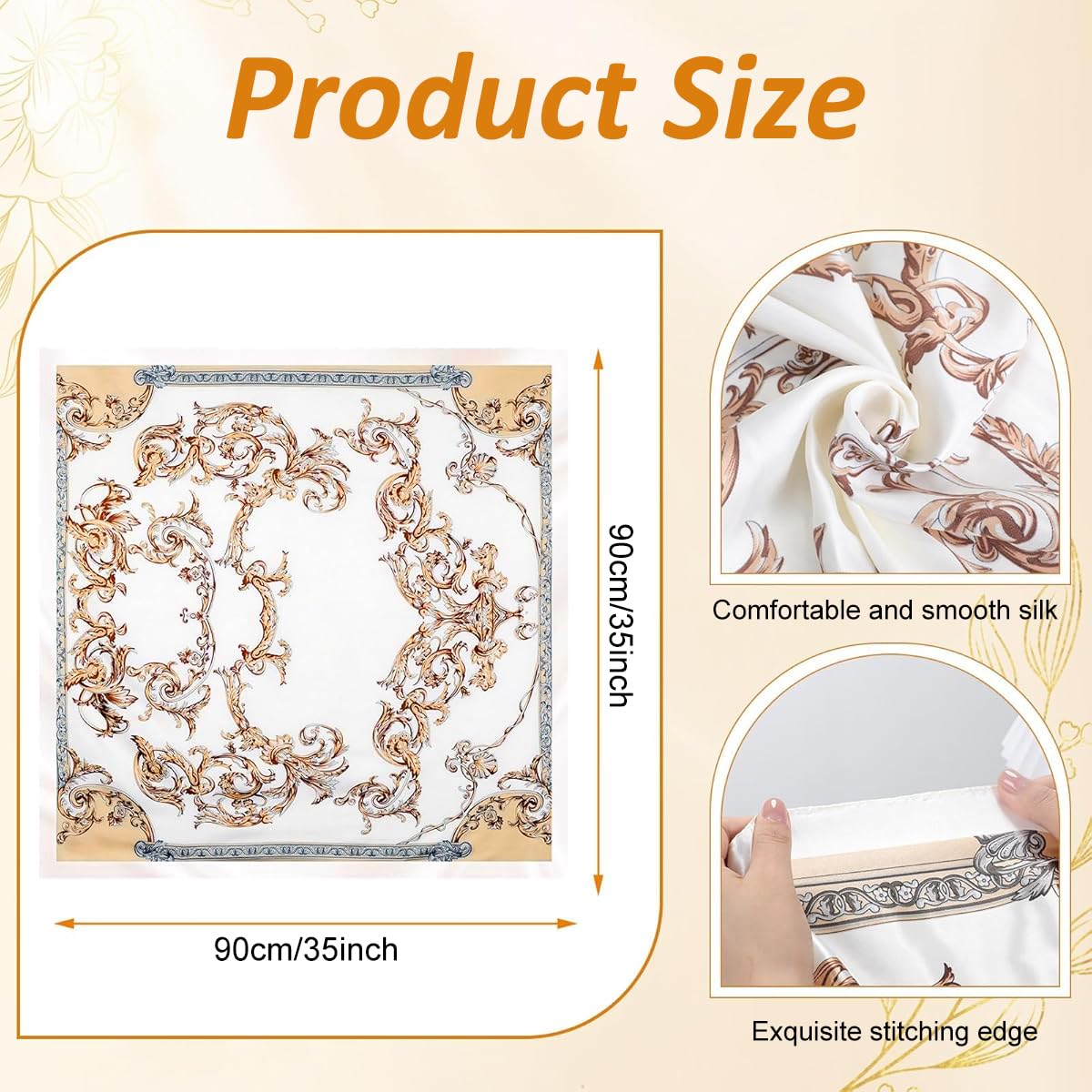 SANNIDHI Head Scarf for Women with 35 in Square Design featuring Retro Ginkgo Print | Silk Feel Multipurpose Accessory