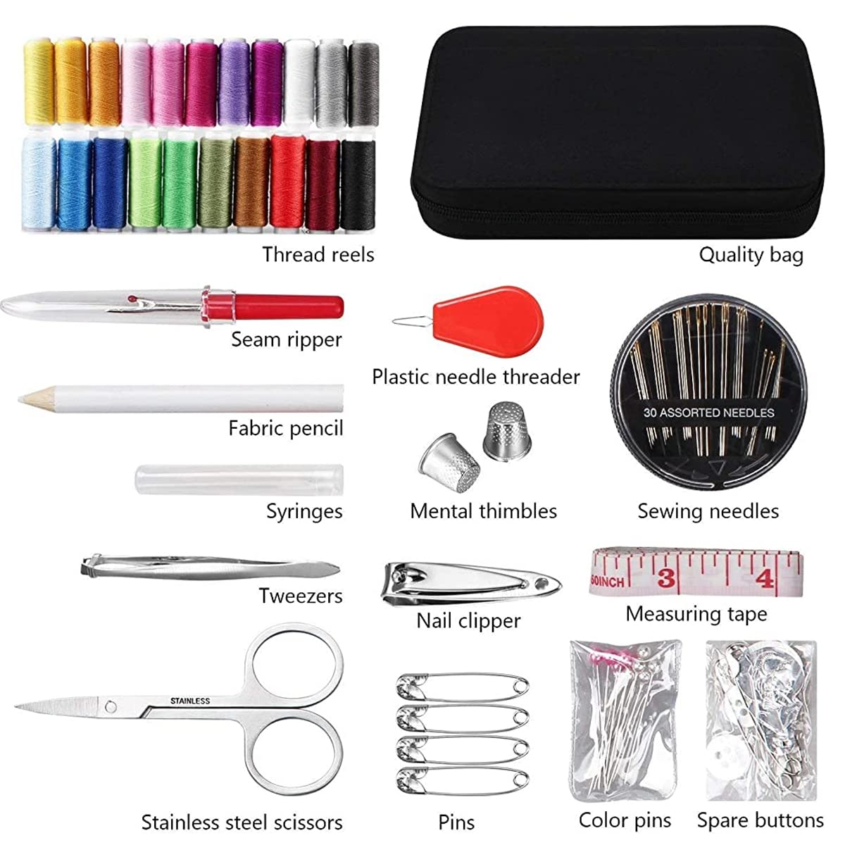ELEPHANTBOAT Sewing Kit for Home and Travel with 130 pcs Accessories including 24 Thread Spools and Zipper Storage Box