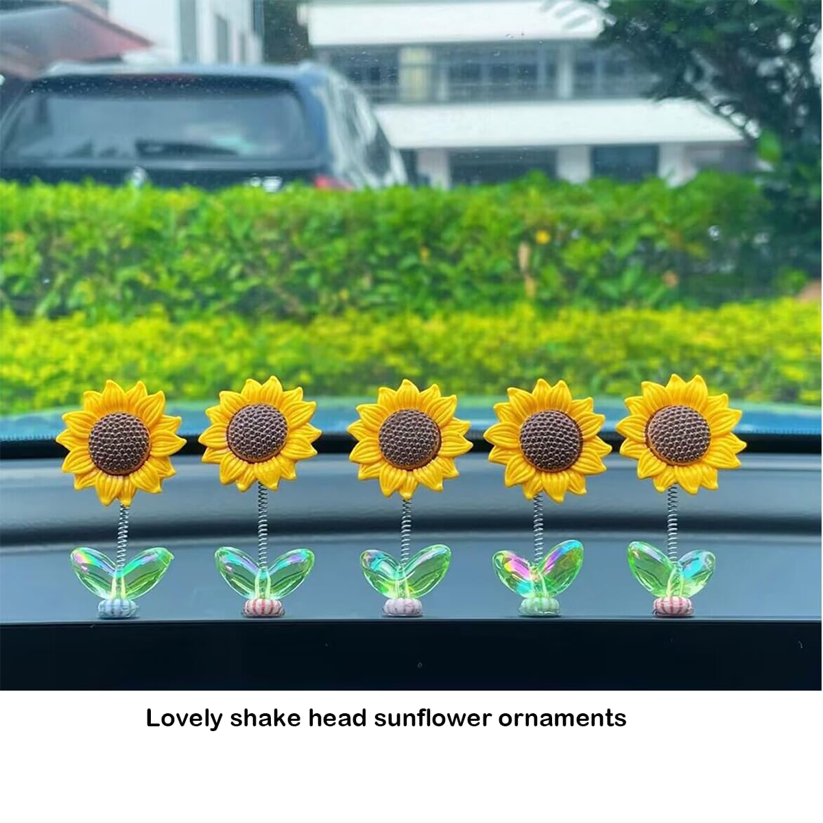 STHIRA Mini Sunflower Car Decoration for Dashboard & Desk with Swing Stem | 15PCS Resin 2.36 in