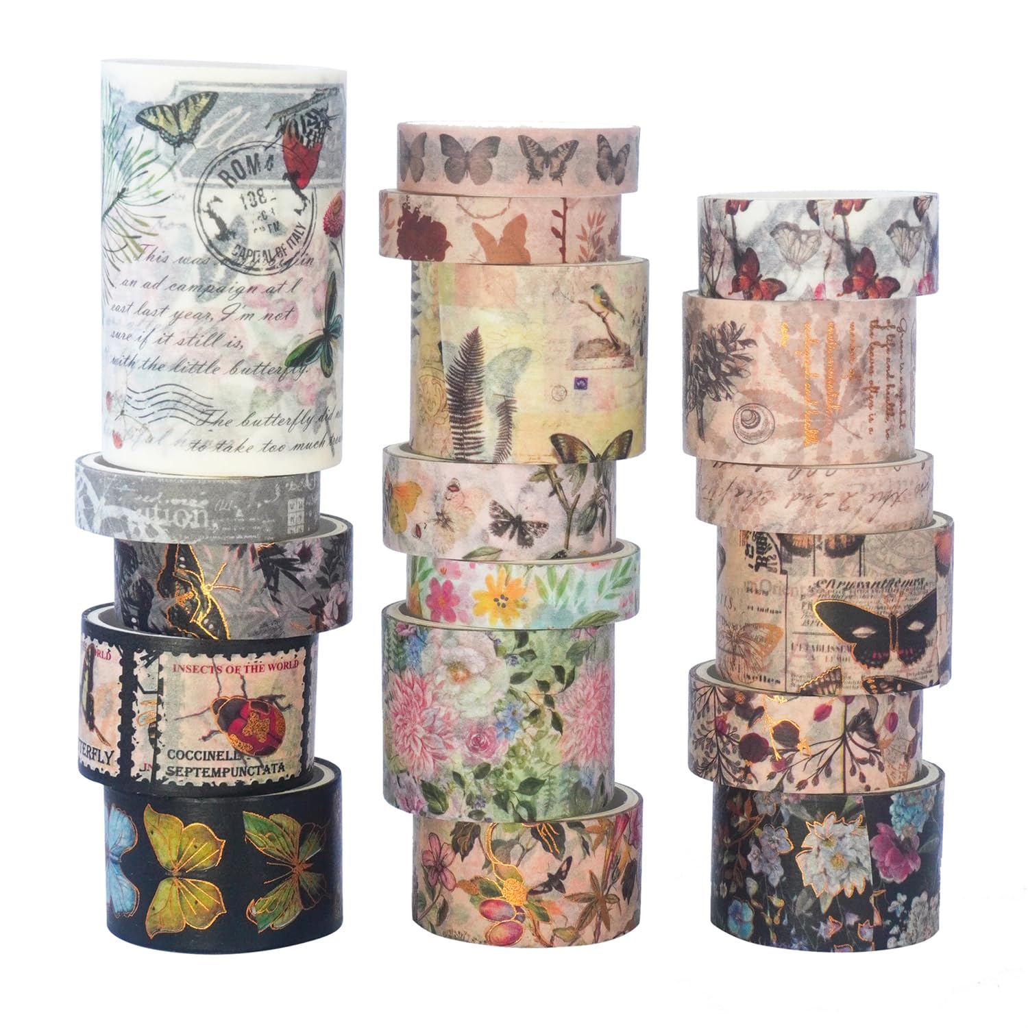 HASTHIP® 20 Rolls Washi Tape Set - Floral Butterfly Decorative Masking Tape, Adhesive Tape for Bullet Journal Supplies, Junk Journal, Diy Craft, Scrapbooking Supplies, Gift Wrapping, Party Decoration