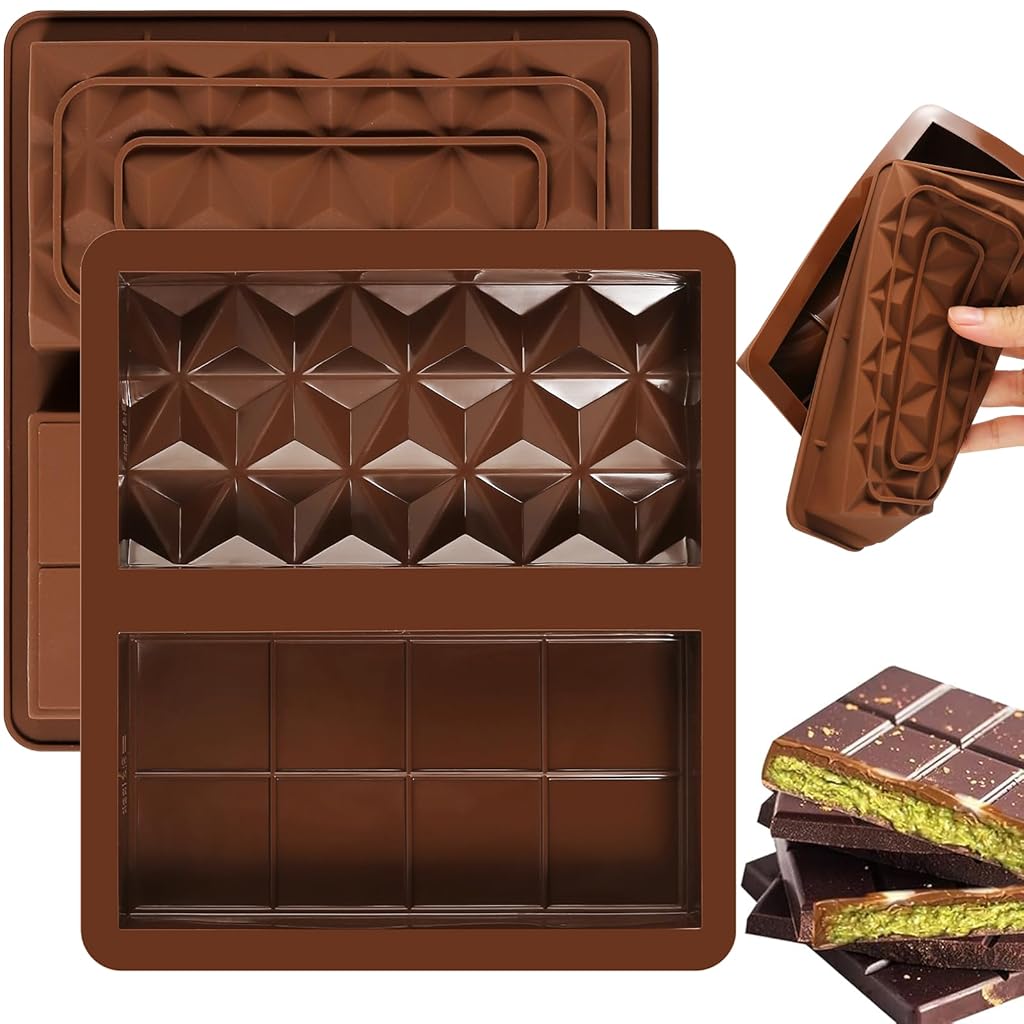 HASTHIP® Chocolate Mold with 2 Designs DIY Chocolate Bar Mold Food Grade Heat Resistant Silicone Chocolate Mold Chocolate Bar Mold, 21x19x2.5cm, Pack of 2
