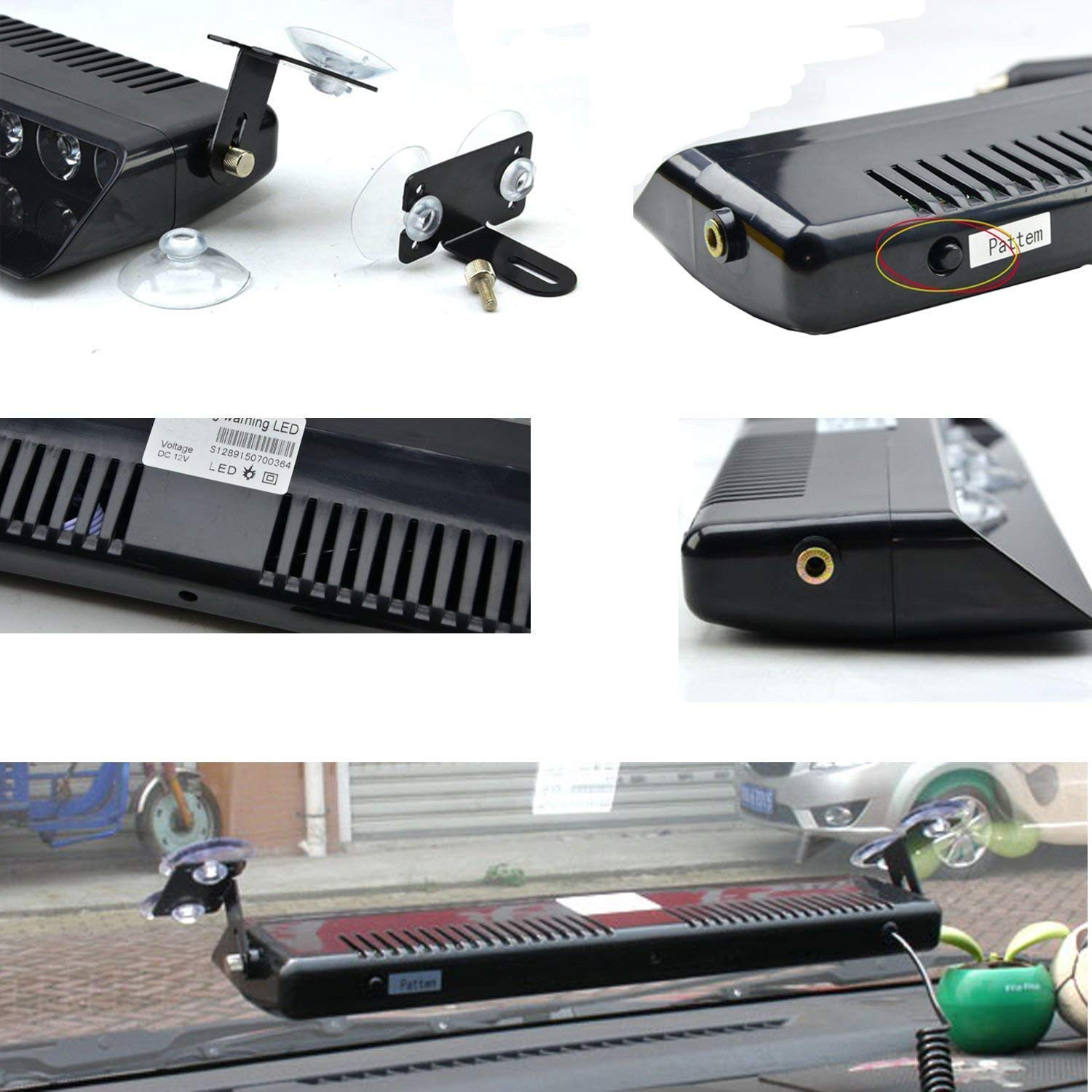 Police Light for Car with 14 Flash Modes and 4 Suction Cups, Red Blue 12V Interior Strobe | Universal for Truck SUV