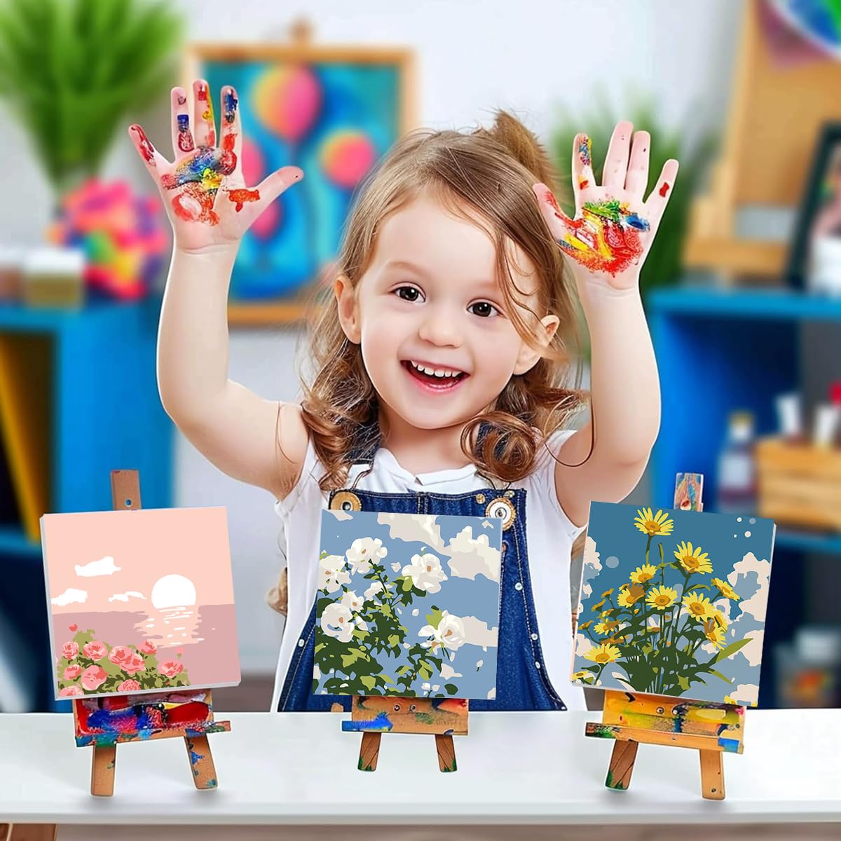 HASTHIP DIY Oil Painting Kit for Relaxing Home Art | 4PCS 7.8x7.8 in Canvases with Frames