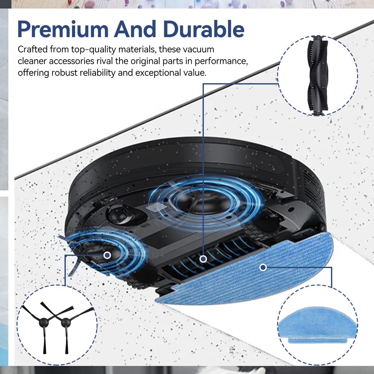 Verilux® Vacuum Cleaner Accessories for ILIFE T10S Robot Vacuum Cleaner with 1 Main Brush, 4 Side Brushes, 2 Mop Cloth, 2 Filters, 2 Dust Collection Bags