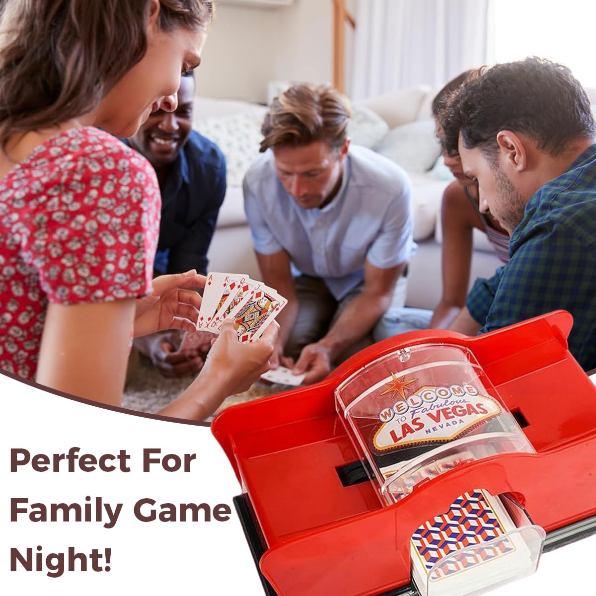 Supvox Manual Card Shuffler for Poker Games with Detachable Hand Crank and Clear Housing