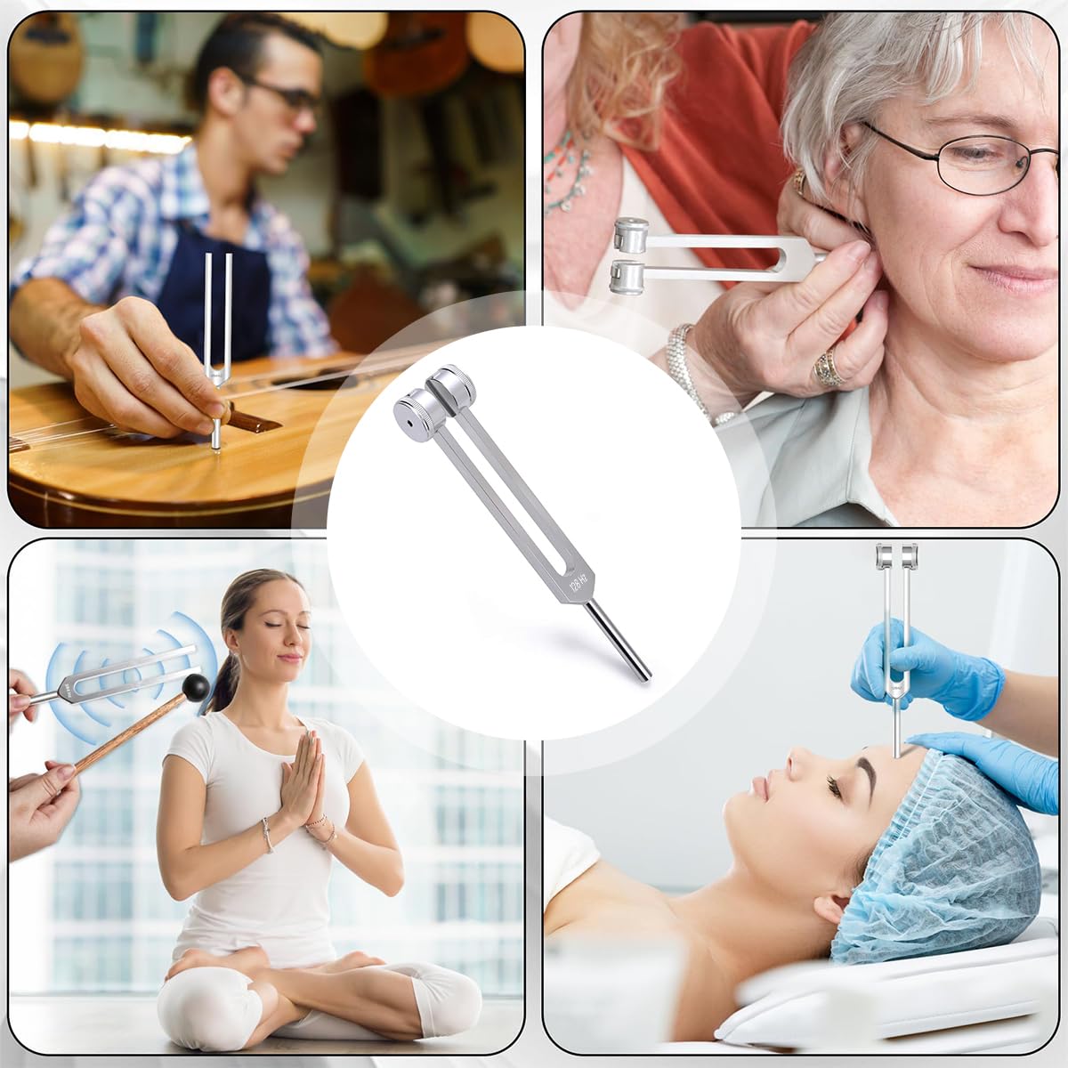 HASTHIP Tuning Fork 128Hz for Healing and Sound Therapy with Rubber Hammer and Pouch | Aluminum Alloy Acoustic Testing Set