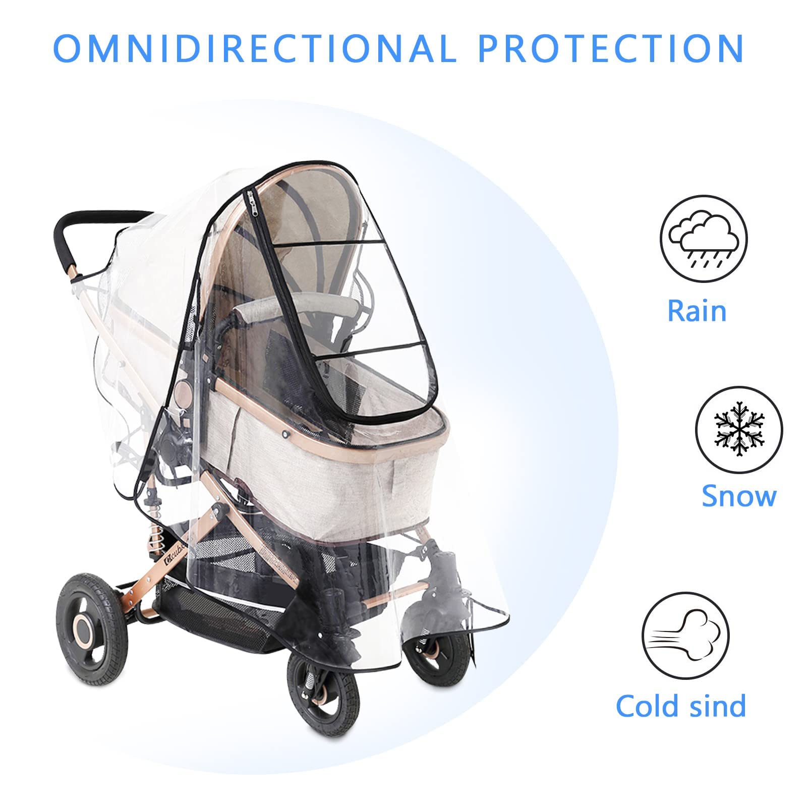 Universal Baby Stroller Rain Cover with Clear Zip Front and Waterproof Oxford Cloth | Foldable Dustproof Protection