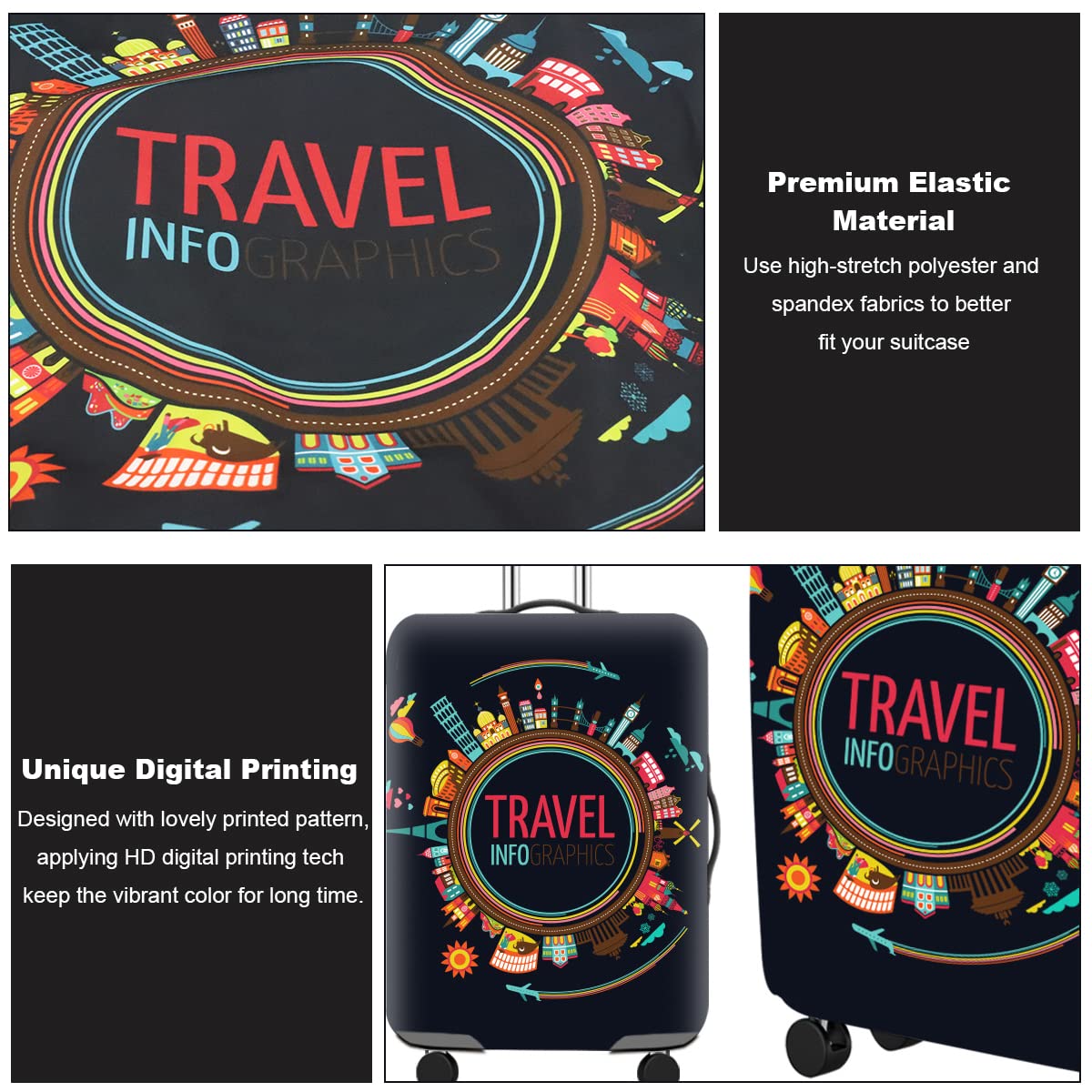 GUSTAVE Luggage Cover for 22–25 Inch Suitcase with Handle Cutouts and Bottom Zipper | HD Printed Protector for Travel