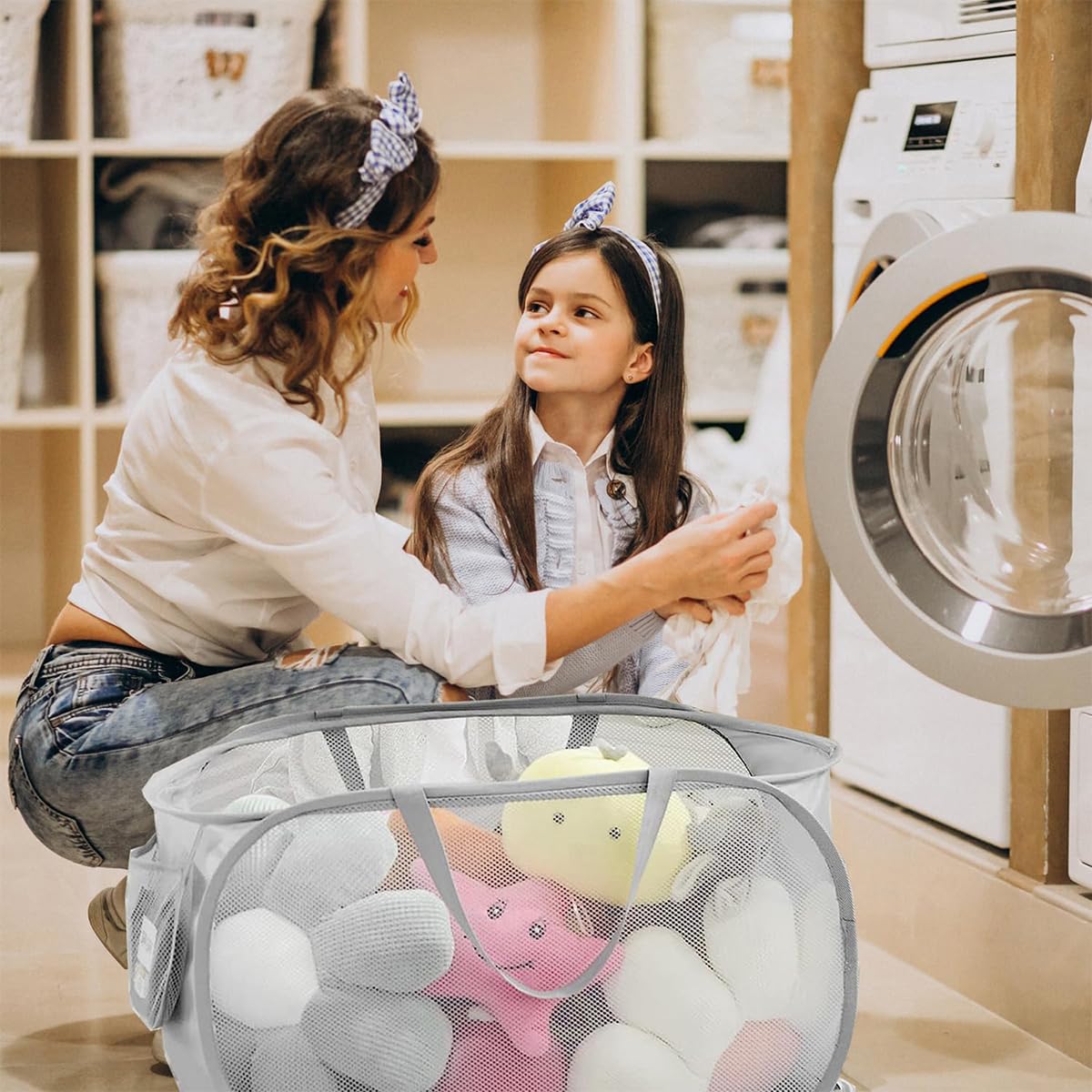 HASTHIP Laundry Basket for Dorms and Travel with Folding Elastic Frame Mesh Fabric | Grey