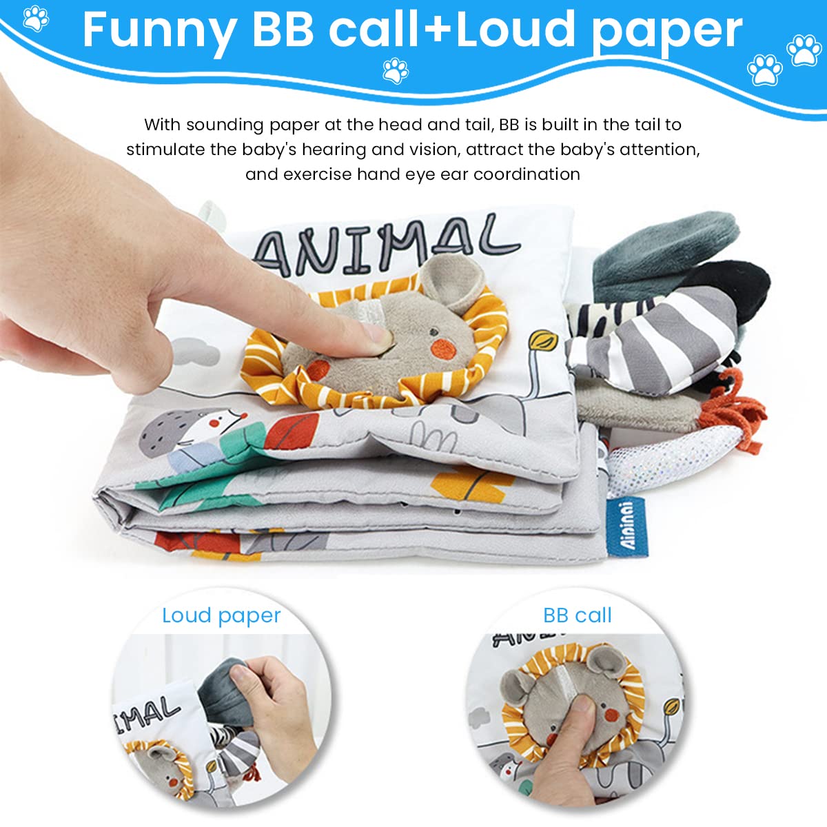 SNOWIE SOFT Baby Cloth Book for Early Learning featuring 3D Animal Tails | BPA‑Free Toy