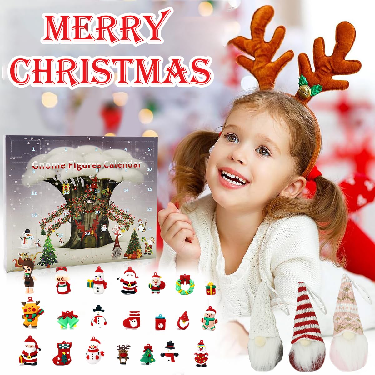 Supvox Christmas Gnome Advent Calendar 2024 for Home Décor with 3 Plush Hanging Ornaments