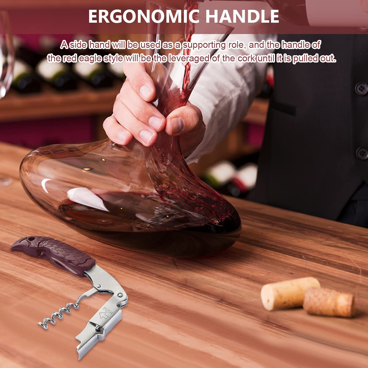 HASTHIP Wine Opener for Home and Party with Ergonomic Eagle Handle and Foil Cutter | Stainless Steel Corkscrew