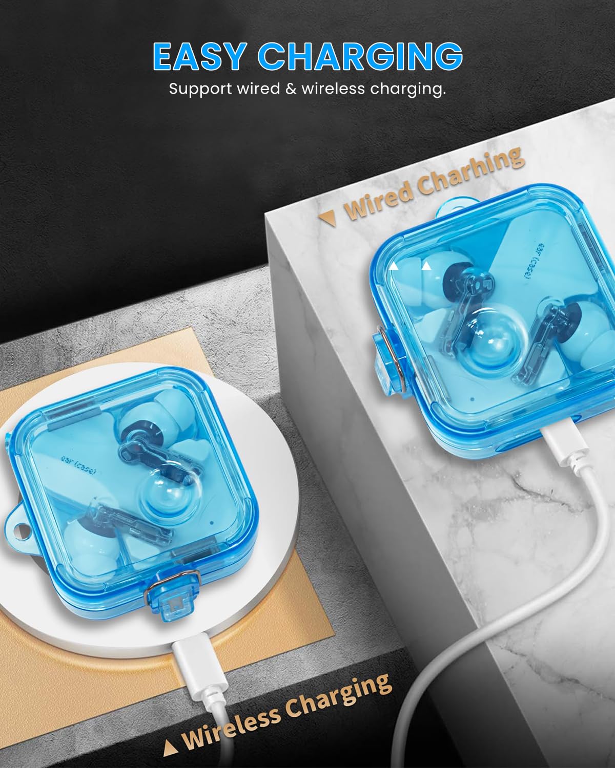 ZORBES PC Cover for Nothing Ear 2 Charging Case with Safety Lock and Lanyard | Semi‑Transparent Blue Protective Shell