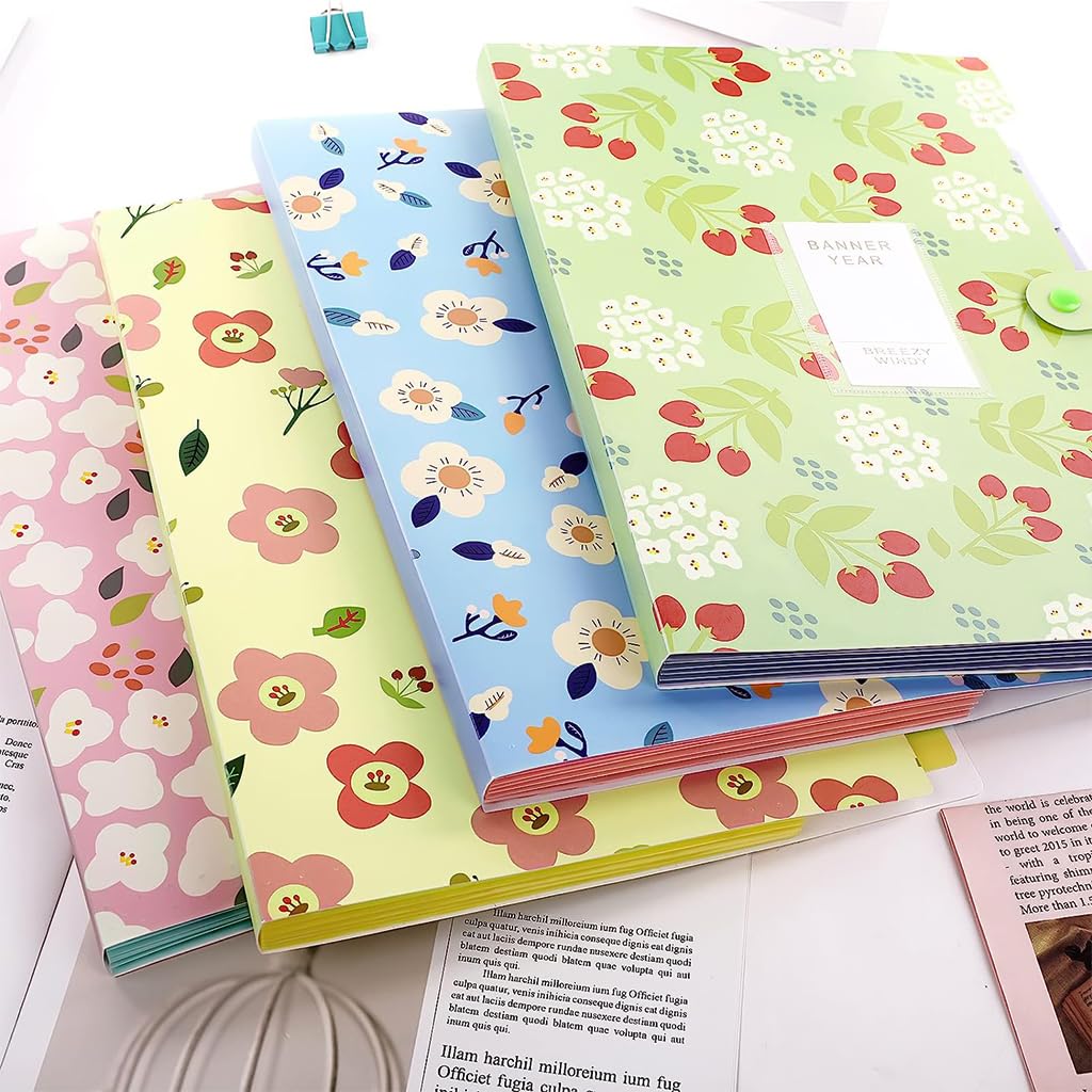 Climberty Expanding File Folder for Document Organization with 6 Compartments 12.7x9.4 in Plastic | Floral Print Design and Snap Button Closure
