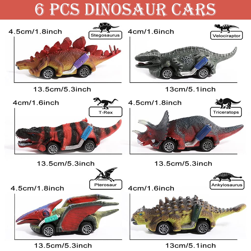 PATPAT® Pull Back Dinosaur Car Toys for Dino Toys Kids 3 Year Old Boys and Toddlers for Birthday Christmas Gift Dinosaur Games for Boy Girls of Age 1 - 6 (Multicolour, 6 Pieces)