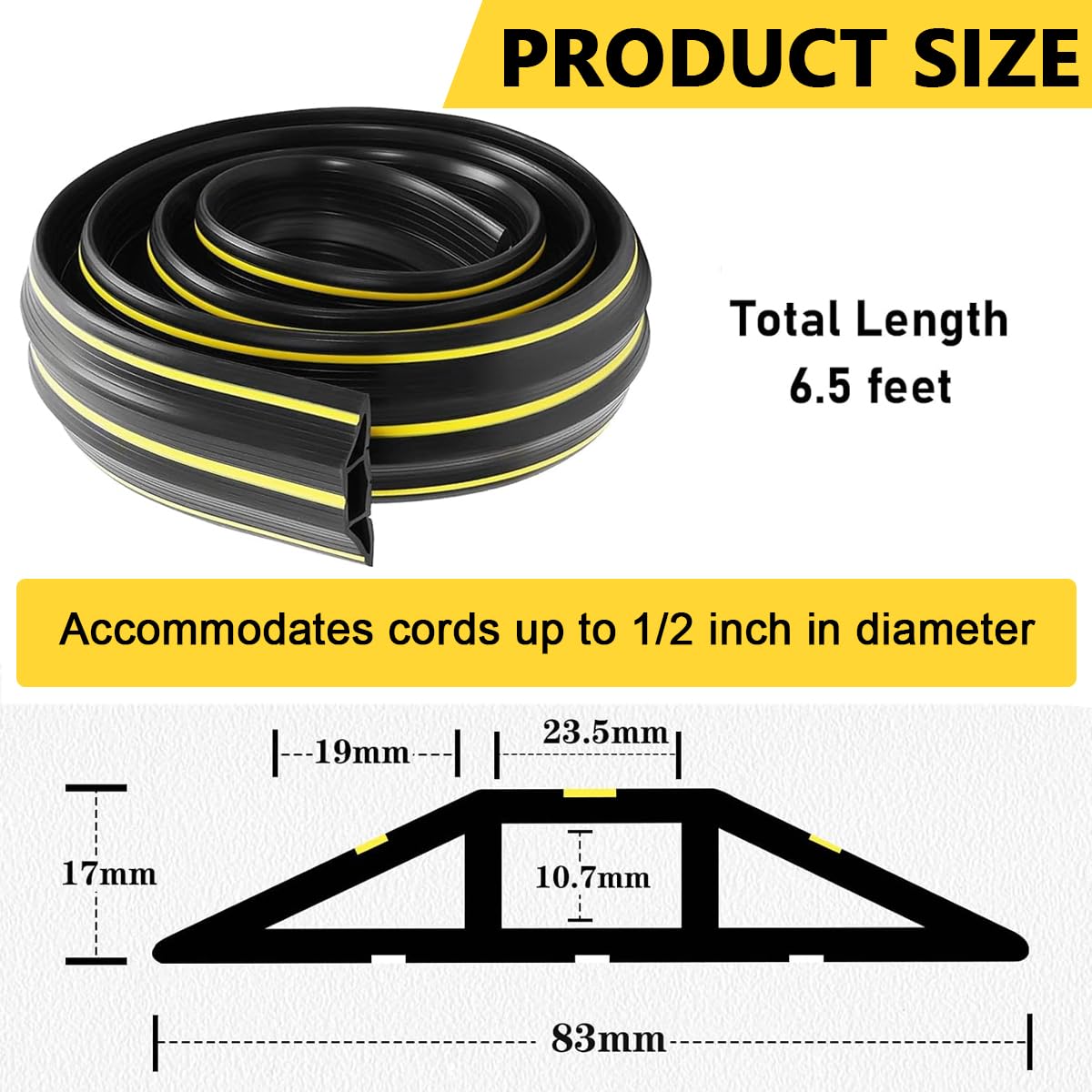 HASTHIP® 6.56ft Floor Cord Cover Protector Heavy Duty PVC Cuttable Floor Cable Protector 3 Channels Contains Cords Cables and Wires, Waterproof Sealing Strip for Door Floor Cable Cover for Home Office