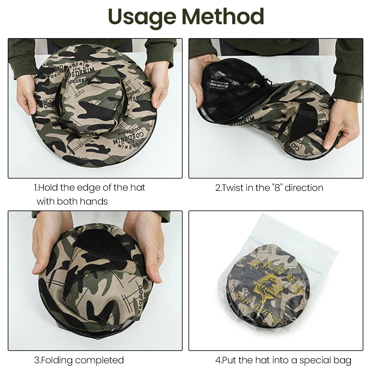 Proberos Mosquito Net Hat for Outdoor Fishing and Hiking with 37 cm Brim Foldable Design