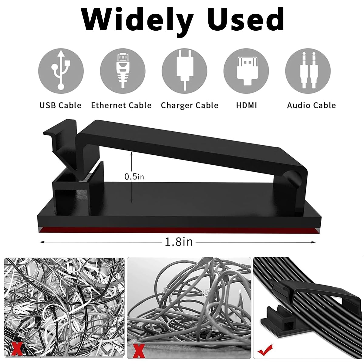Cable Management Kit for Home and Office with 152 pcs Nylon Ties and Self Adhesive Clips