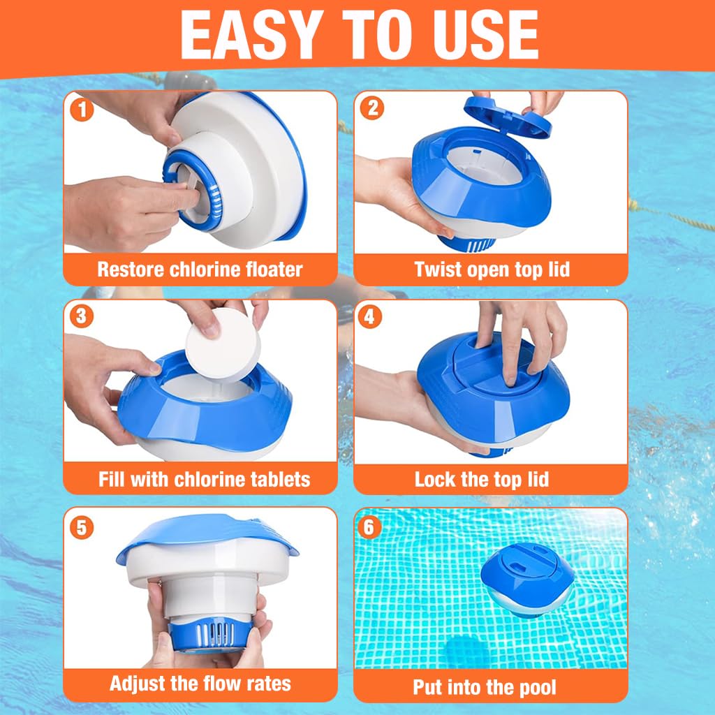 HASTHIP Pool Chlorine Floater for Swimming Pools and Spas with 7 in Capacity Featuring Six Adjustable Flow Vents | UV Resistant Floating Dispenser
