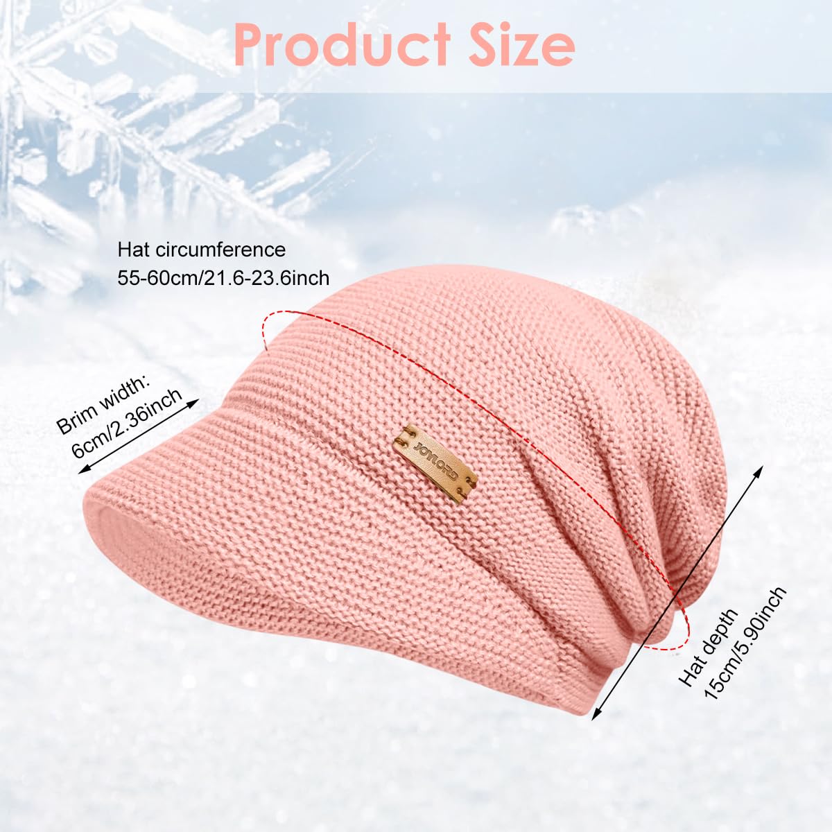 SANNIDHI Winter Cap for Women with Plush Lined Knit and Short Brim | Pink Slouchy Hat