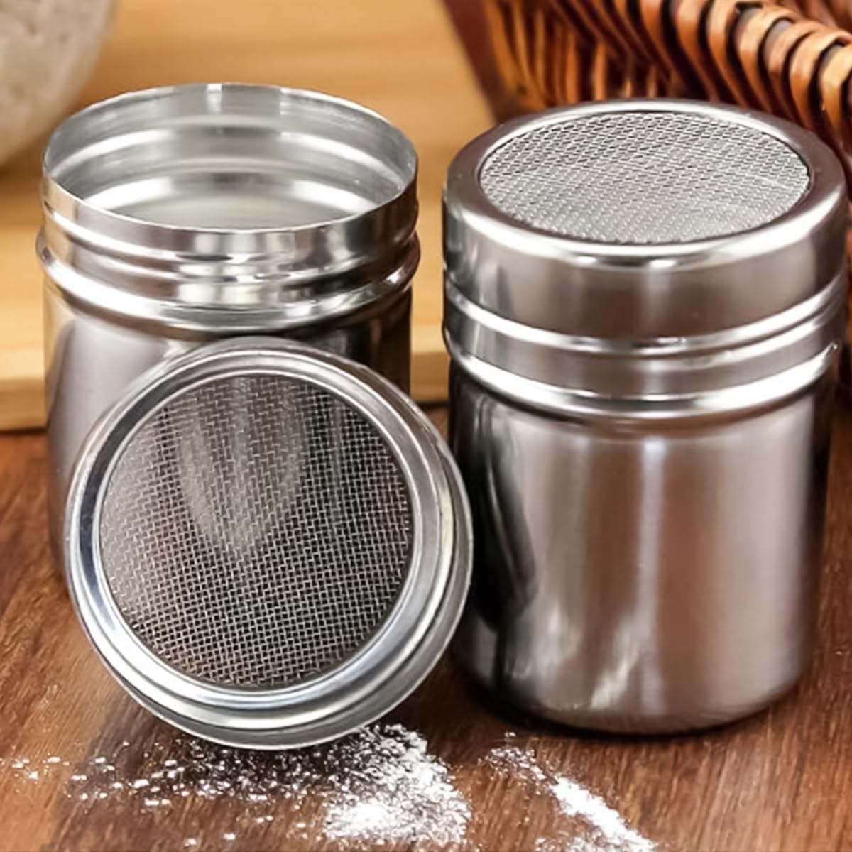Supvox Shaker Duster for Baking and Cooking with Fine Mesh Top 2 pcs 7oz Stainless Steel | Silver
