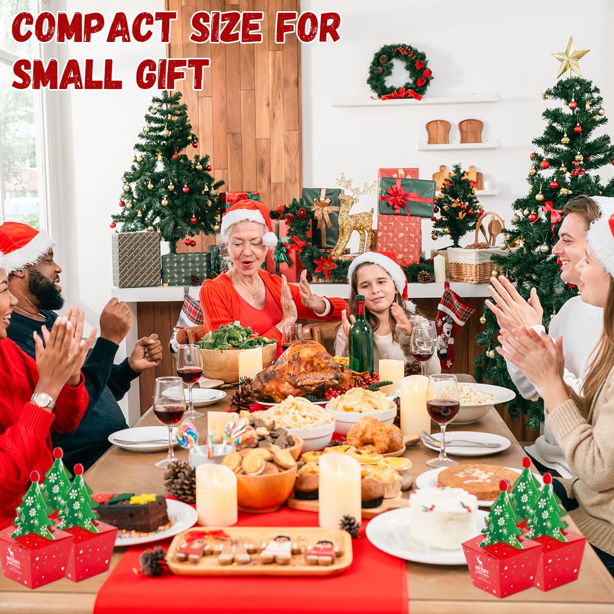 Supvox Paper Christmas Gift Box 10 Pack with One Piece Folding Design 6x6x8cm Red | Festive Small Gift and Candy Packaging
