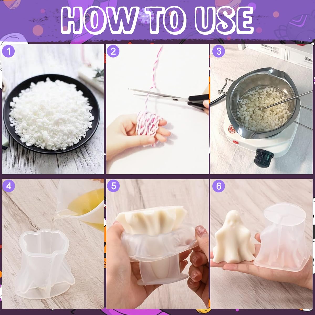 HASTHIP Halloween Ghost Candle Molds for DIY Resin and Soap | 2Pcs Food Grade Silicone