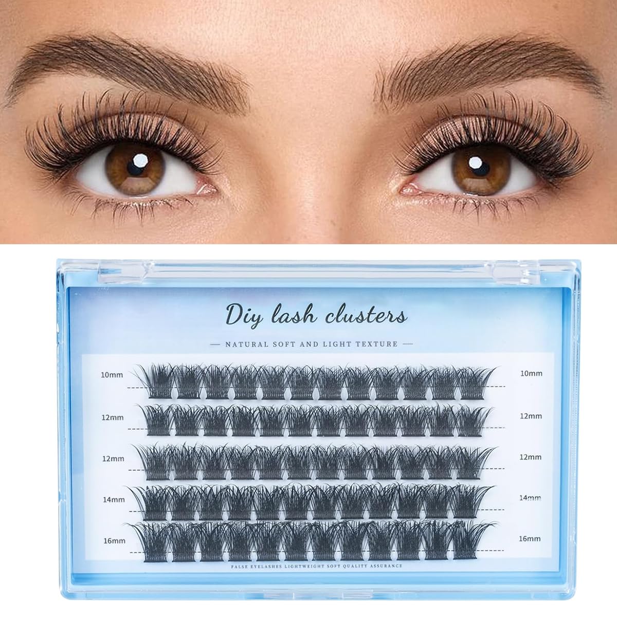 MAYCREATE® Lash Clusters, DIY Eyelash Extension, 10/12/14/16mm Mix D Curl Cluster Lashes, Soft Natural False Eyelashes Thin Band Lash Extension Kit for Makeup at Home