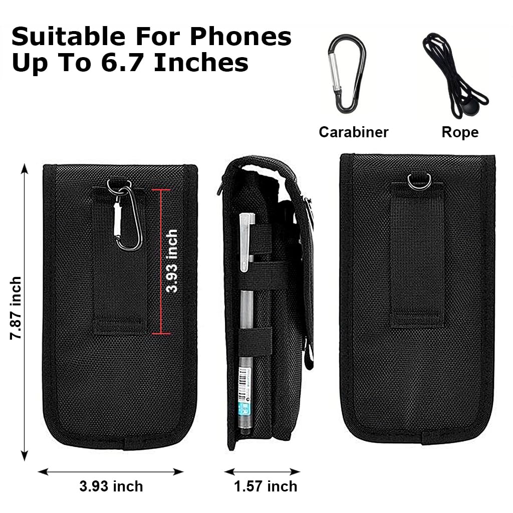 GUSTAVE® Mobile Pouch for Men, Multipockets Phone Holder Phone Holster with Carabiner Flip On Cell Phone Case Universal Large Size, Gift for Men, Husband, Father