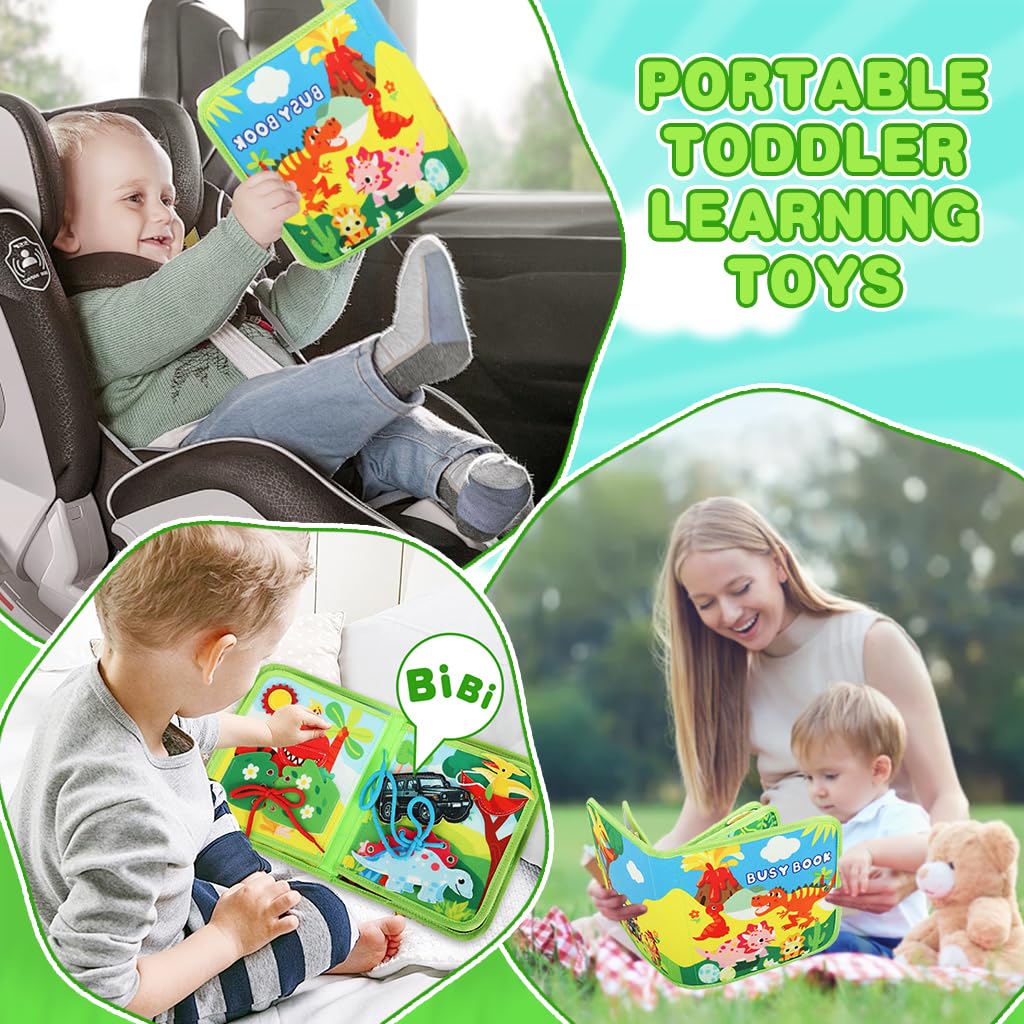 SNOWIE SOFT Dinosaurs Toddler Busy Binder for Travel and Quiet Play | Montessori Felt Learning Toy