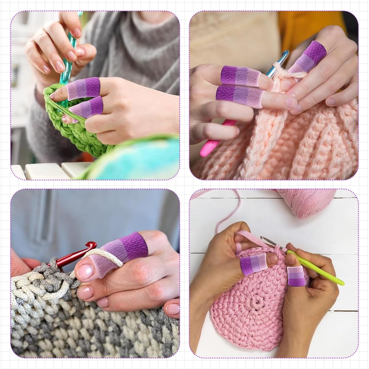 HASTHIP Crochet Finger Guard for Knitting and Sports with 10PCS Stretchy Nylon Purple Sleeves