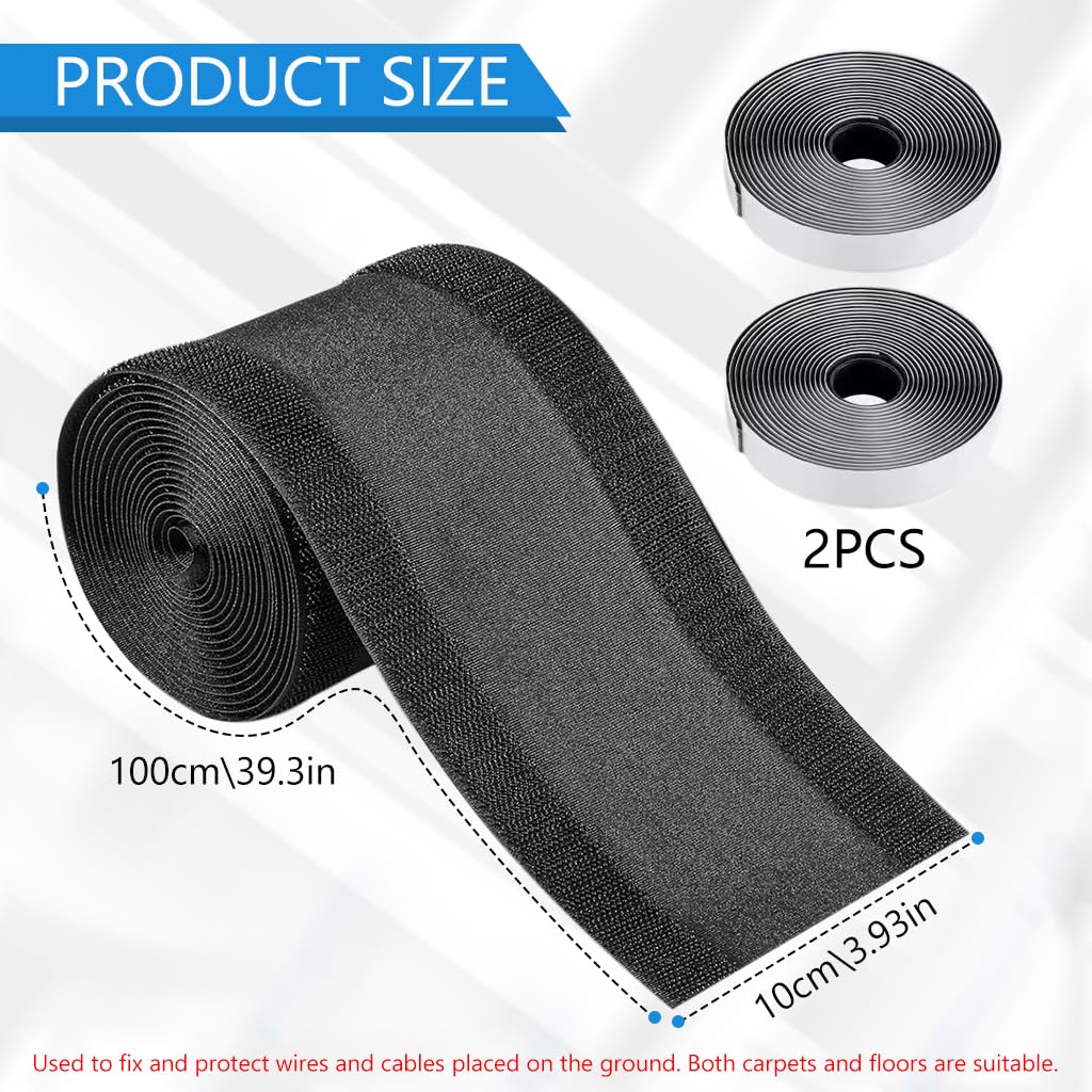 HASTHIP® 3.3ft Floor Cable Cover, 3.93 Inches Width Self-Adhesive Hook and Loop Cable Protector, Cable Grip Floor Cable Cover Cords Cable Protector Cable Management Only for Commercial Office Carpet