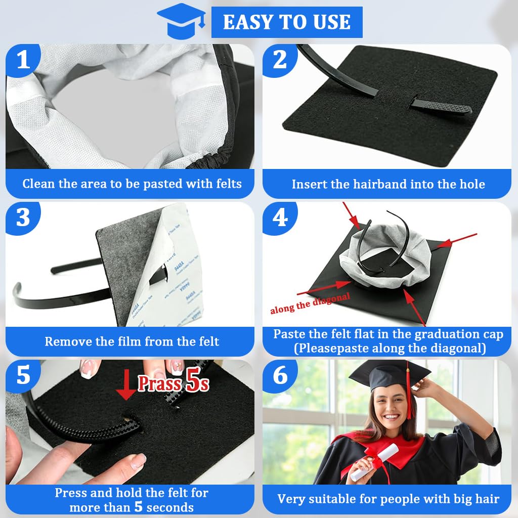 PATPAT Graduation Cap Headband for Secure Fit with Anti Fall Holder Insert | 2pcs Set