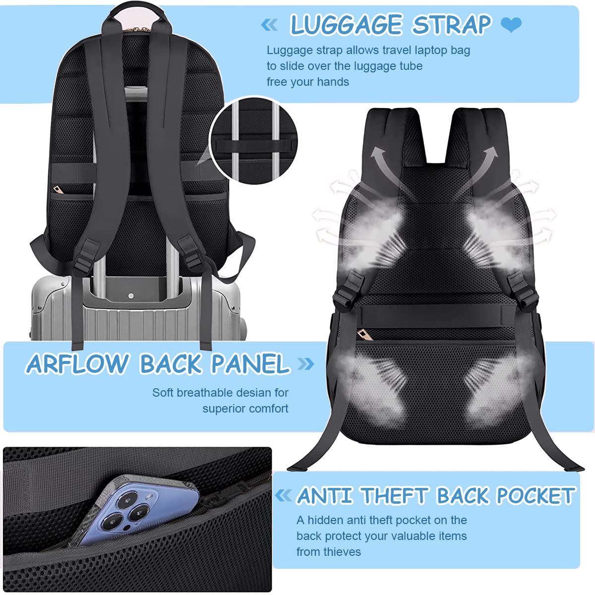 PALAY BTS School Backpack for Travel and Students featuring 15.6 in Laptop Fit | Black Oxford Design