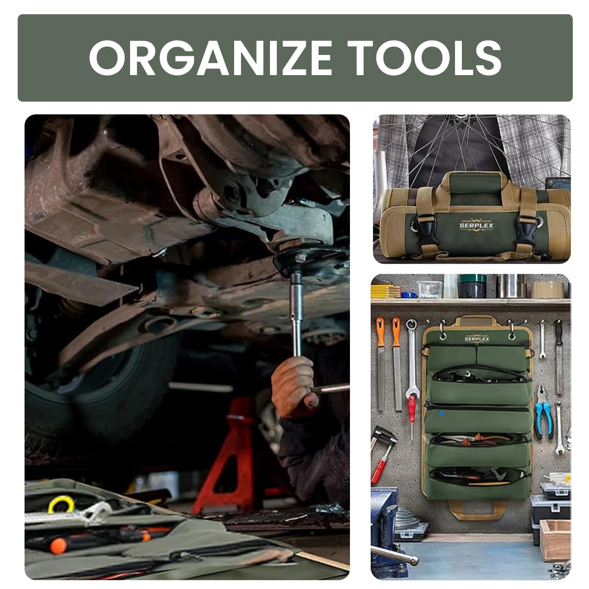Serplex Tool Bag for Technicians and Mechanics with 4 Pockets & Detachable Zipper Pouch | 900D Oxford Roll Up Organizer