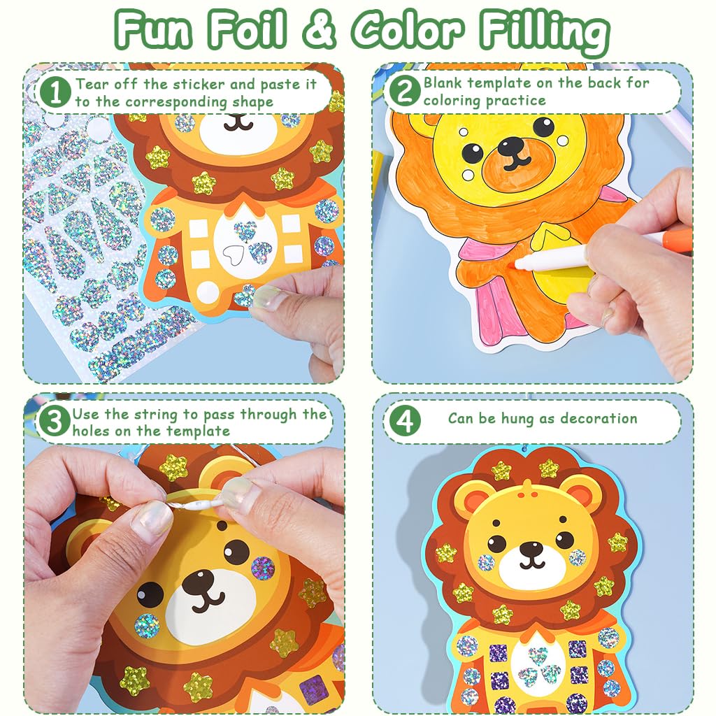 PATPAT Kids Craft Kit for Creative DIY Art with 720 Glitter Stickers and 10 Animal Designs | Fun Gift for Girls