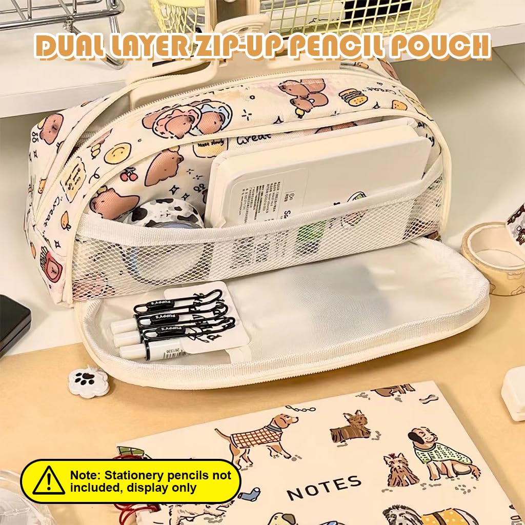 Climberty Pencil Case for School and Office with Dual Layer Zip-Up Design | Cartoon Capybara Organizer Bag