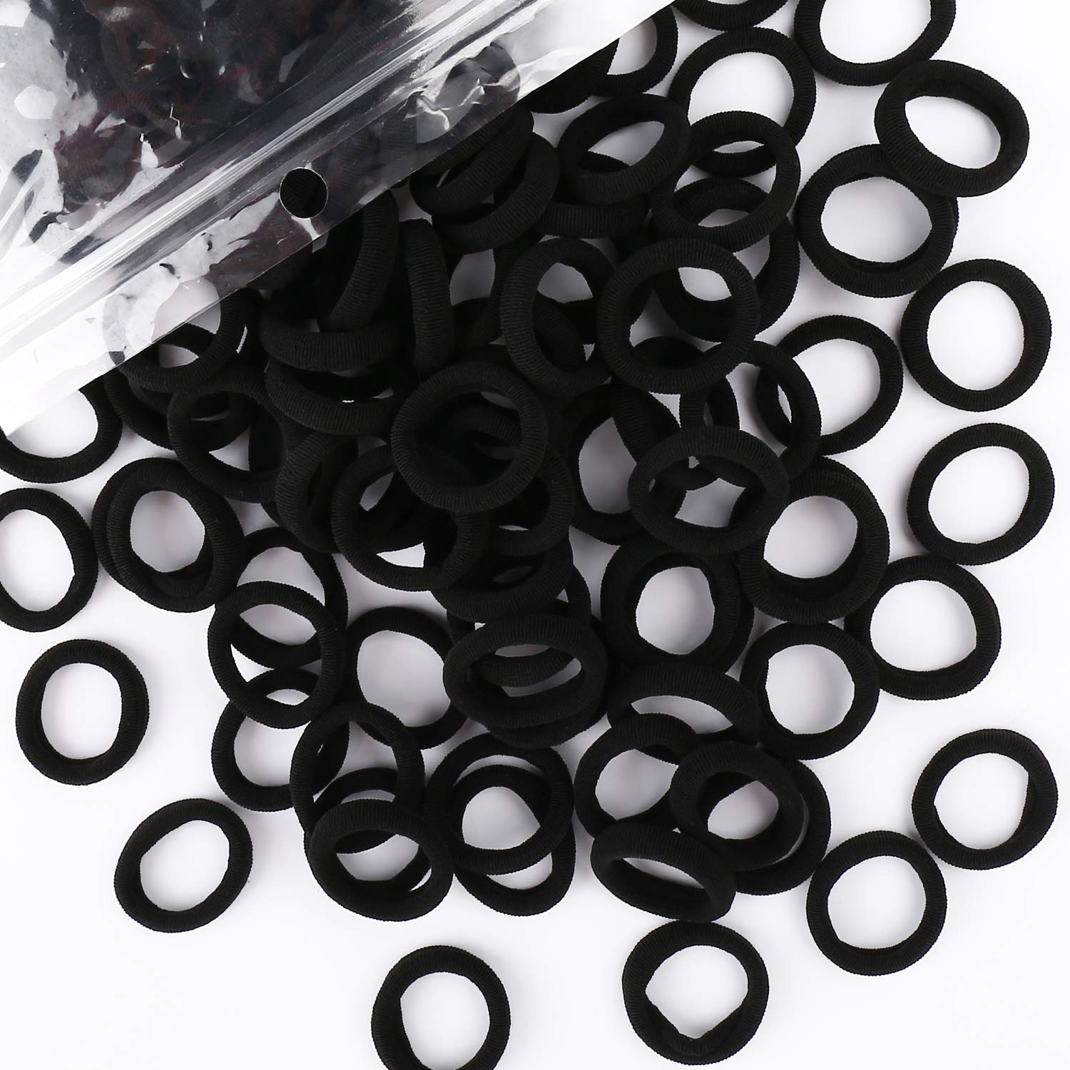 ZIBUYU® 100Pcs Black Hair Bands for Girls 0.7 Inch Tiny Hair Elastics Hair Ties No Tangle Scrunchies Fashion Girls Hair Elastics