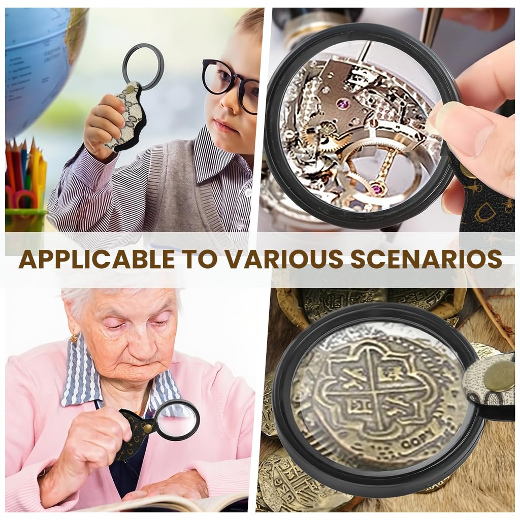 OFIFO Magnifying Glass for Reading with 10X and 15X Dual Lens Featuring Folding PU Cover | Pocket Handheld Magnifier