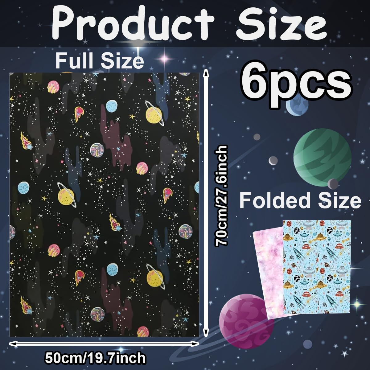 HASTHIP® 6 Sheets Birthday Wrapping Paper for Kids Girls Boys Women Men, Outer Space Design Wrapping Paper, Gift Wrapping Paper Set for Birthday Party Holiday DIY Crafts Supplies, 27.6 x 19.7 Inch