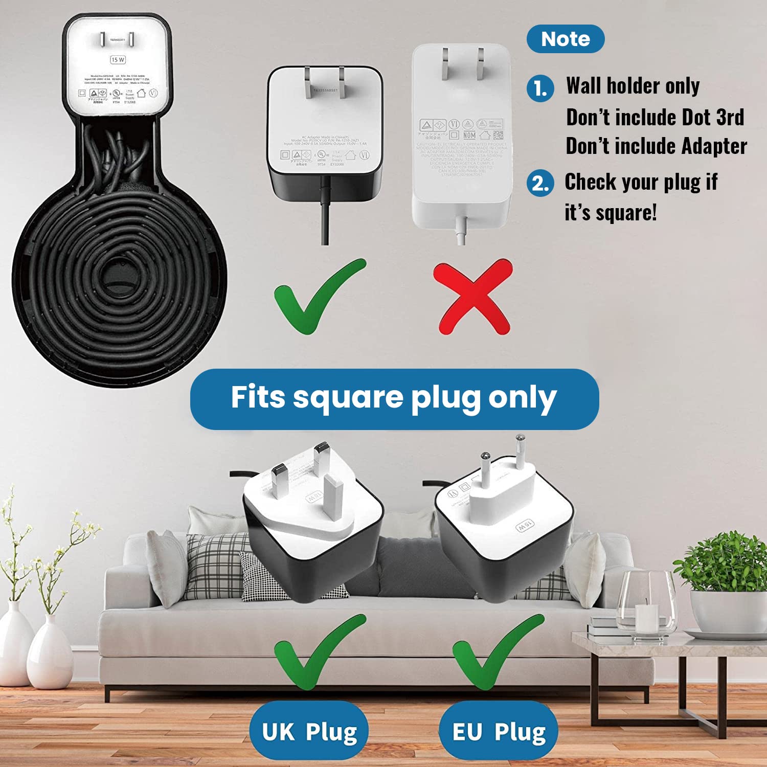 ZORBES Wall Holder for Alexa Echo Dot 3rd Generation with 4.13 in Fit | Cord Organizer