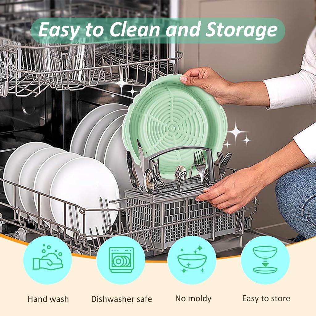HASTHIP Silicone Bread Basket for Sourdough Proofing with Folding Design 9.6 in 3 pcs Green
