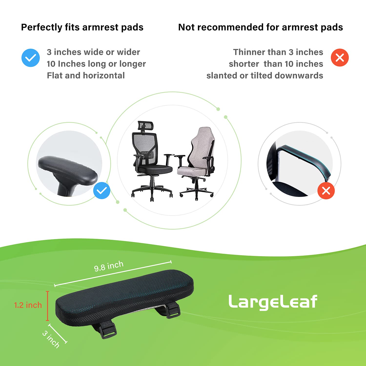 HANNEA Chair Armrest Pads for Office and Gaming Chairs with Memory Foam & Cooling Gel | 25×7.5×3 cm Ergonomic Support