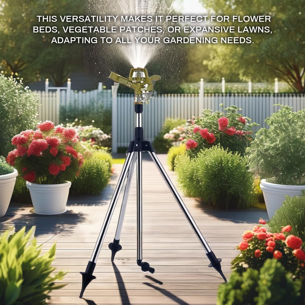 ORTIZA Garden Water Sprinkler for Lawn and Flower Bed with 64–94cm Adjustable Tripod | Zinc Alloy Stainless Steel 360° Irrigation System