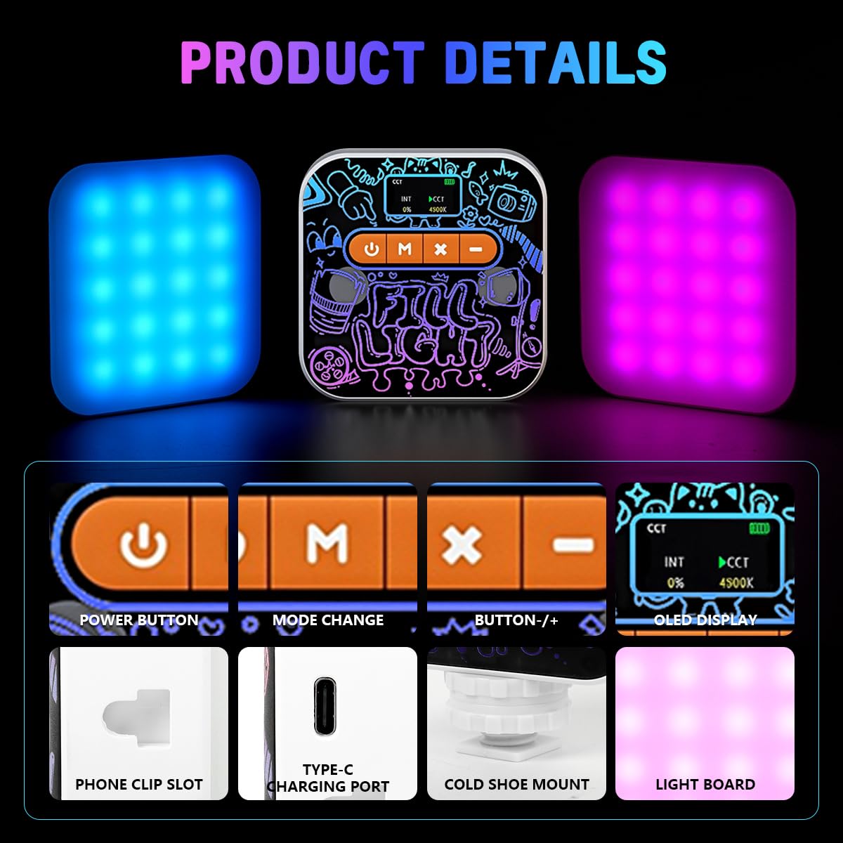 ELEPHANTBOAT RGB Light for Phone and Camera Photography with 2000mAh Battery | Magnetic Mount