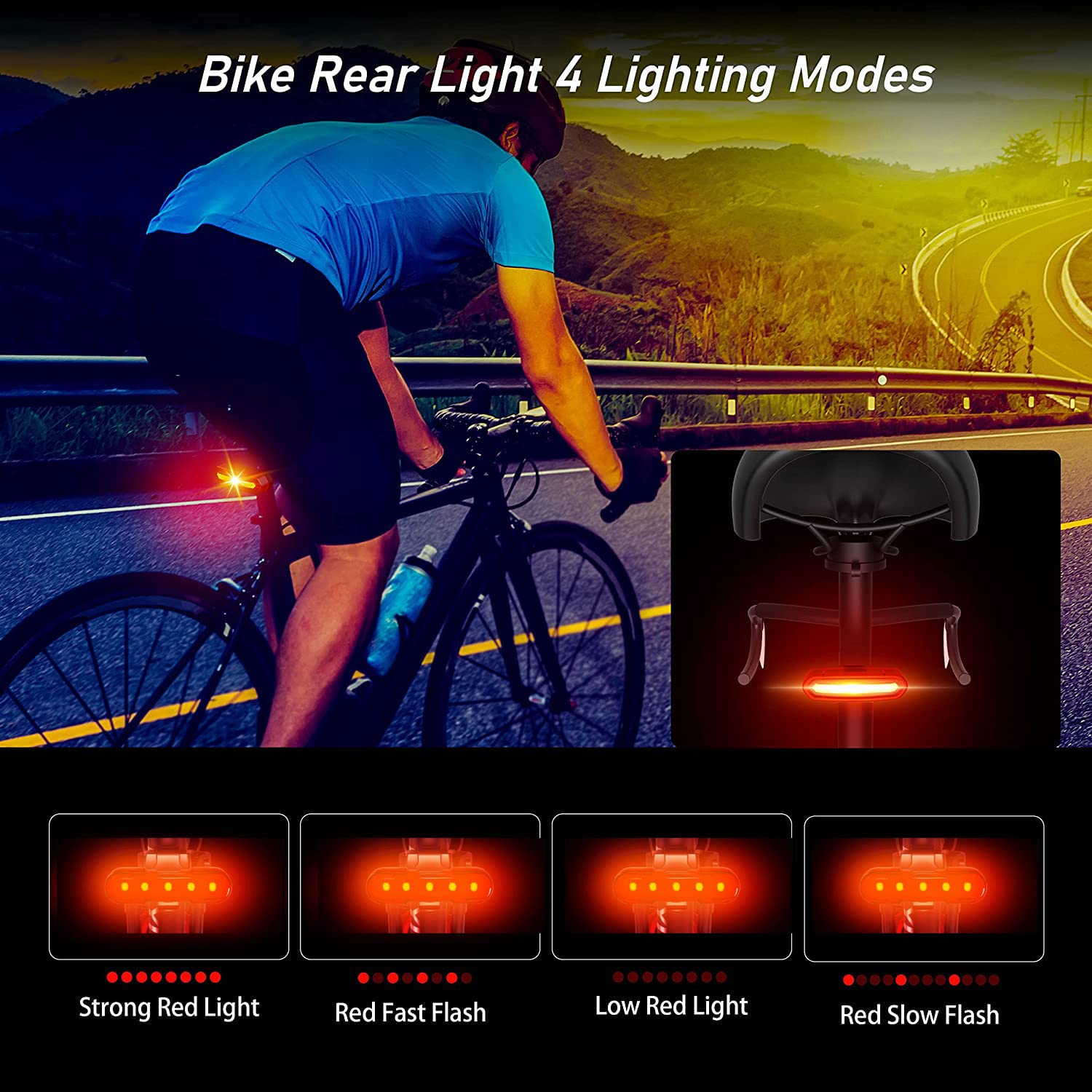 Proberos  800LM Cycle Light Set, Rechargeable Super Bicycle Lights, Runtime 8+ Hours, 6 Lighting Modes, Waterproof Bike Front Head Light and Back Tail Rear Light Reflectors for All Bike,Mountain