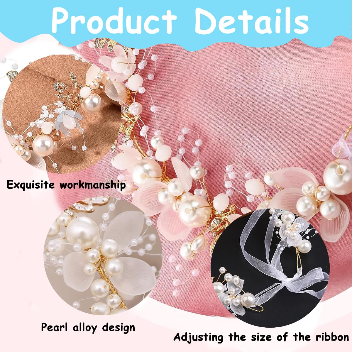 SANNIDHI Pearl Tiara for Weddings and Parties with Tie Clasp | White Floral Crown